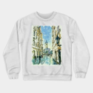 Side View of the Old Town City Hall Prague Watercolor Streetscape Crewneck Sweatshirt